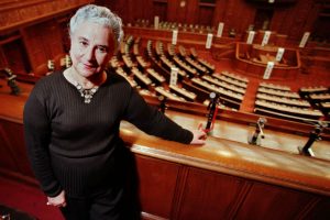 Beate Sirota Gordon at the Diet (Legislative) Building, Tokyo in 1998. In November 1998 the Japanese government honored Beate with the Order of the Sacred Treasure, Gold Rays with Rosette. Photo (c) Stuart Isett